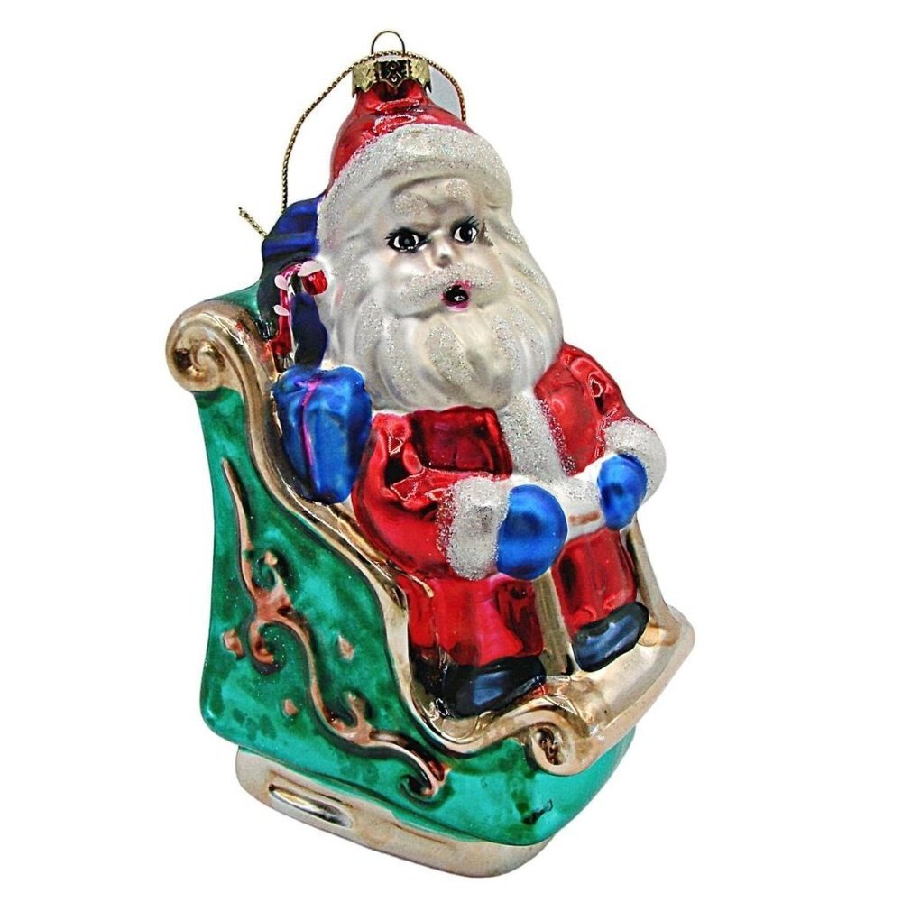 Vintage Glass Christmas Holiday Ornament Santa Sleigh Gifts Tree Hanging 6"